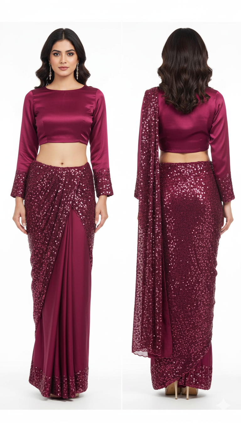 Plain Bollywood Silk Blend Satin Saree – Elegance Meets Glamour