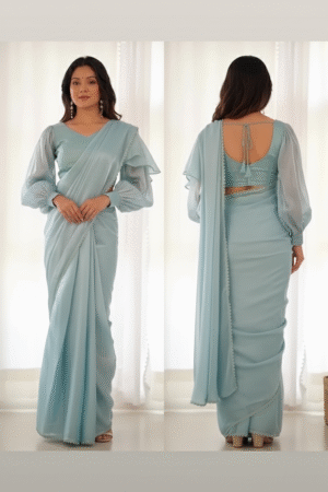 Elegant Embroidered Ruffled Saree – Graceful & Festive Ethnic Wear for Women