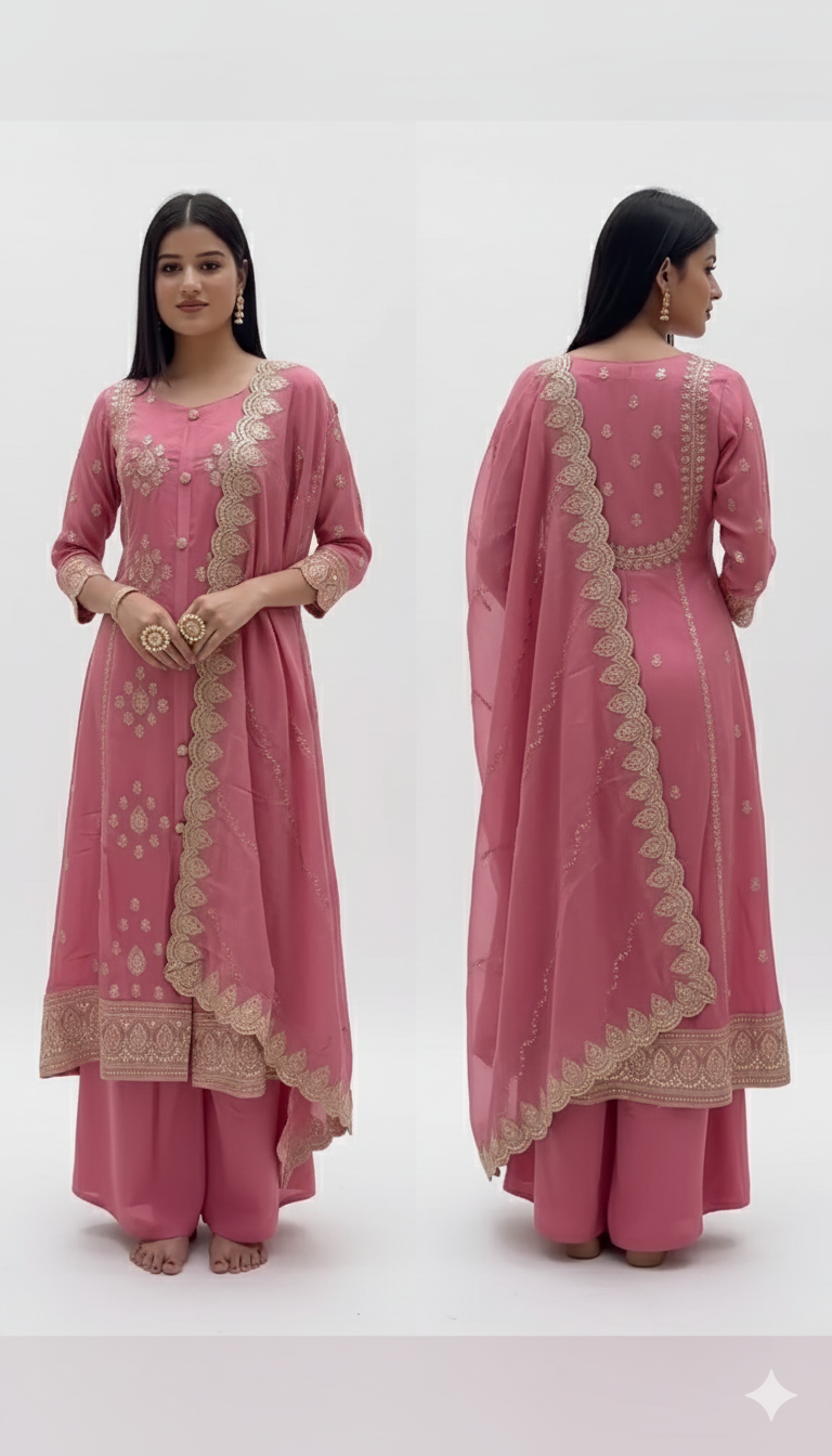 Women Anarkali Kurta Set – Elegant Ethnic Ensemble with Dupatta & Palazzos