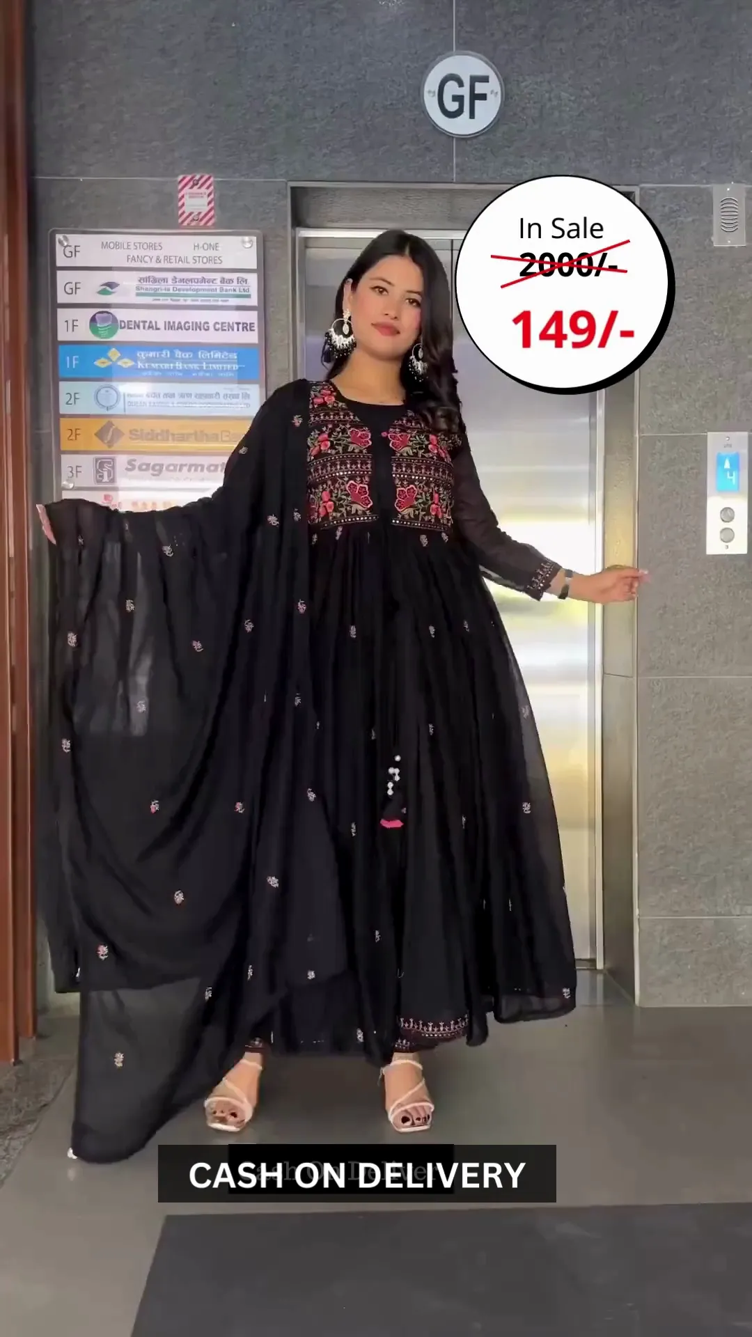 Black Faux Georgette Sequence Work Straight Suit