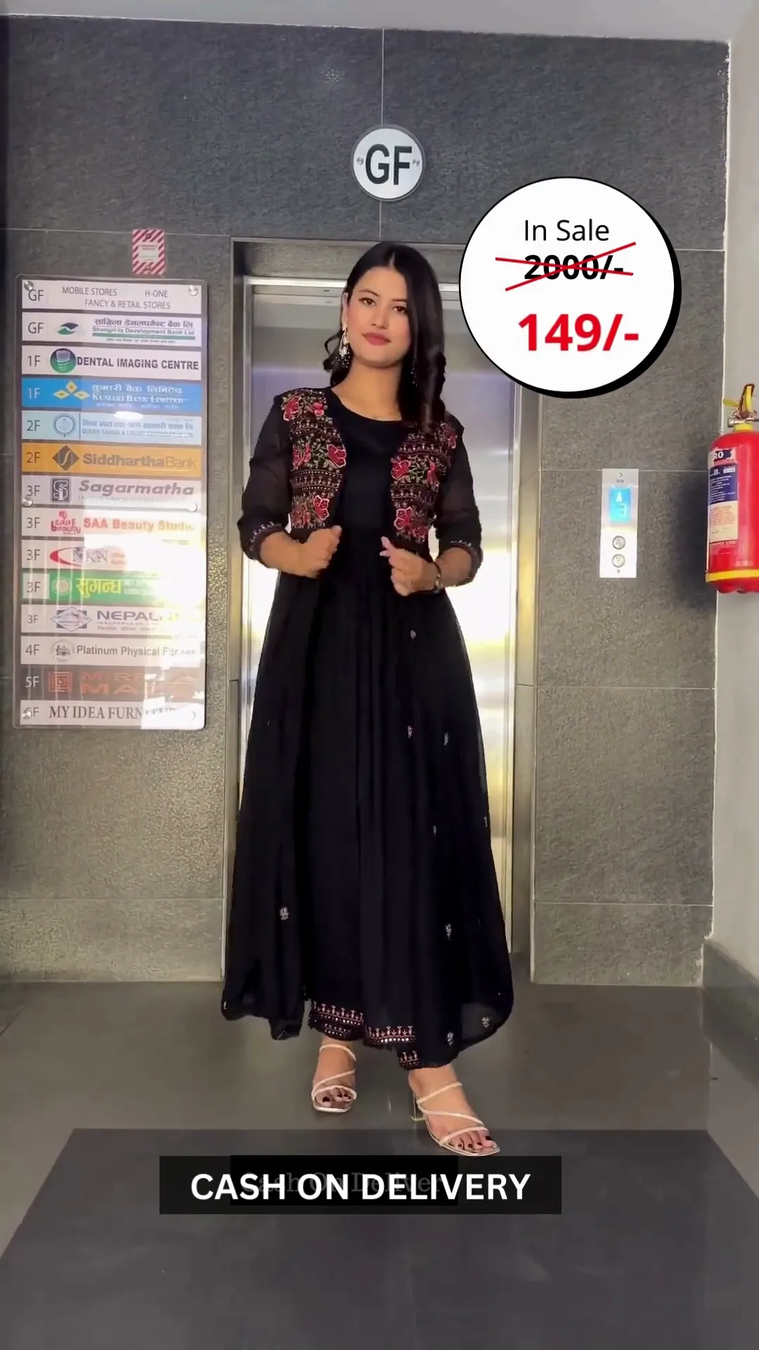 Black Faux Georgette Sequence Work Straight Suit - Image 2
