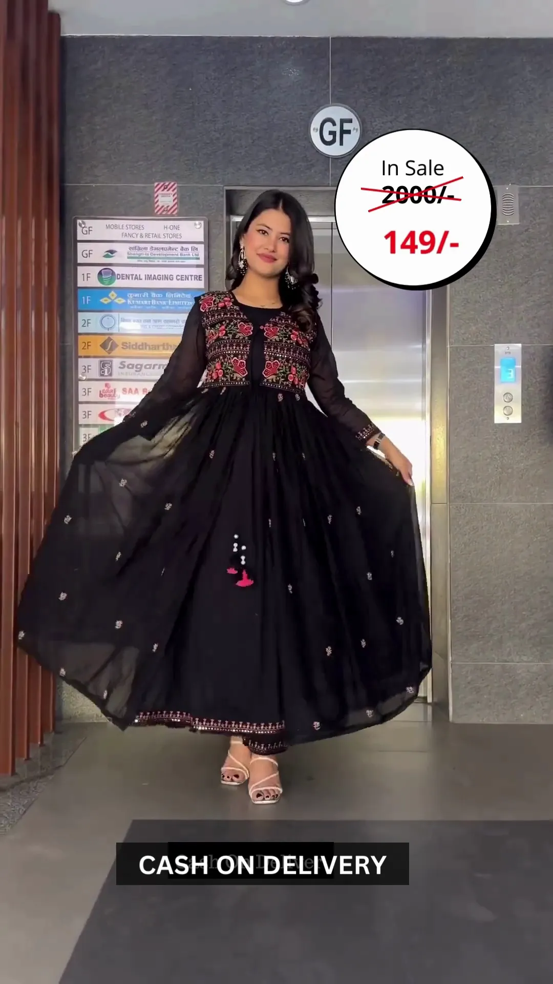 Black Faux Georgette Sequence Work Straight Suit - Image 3